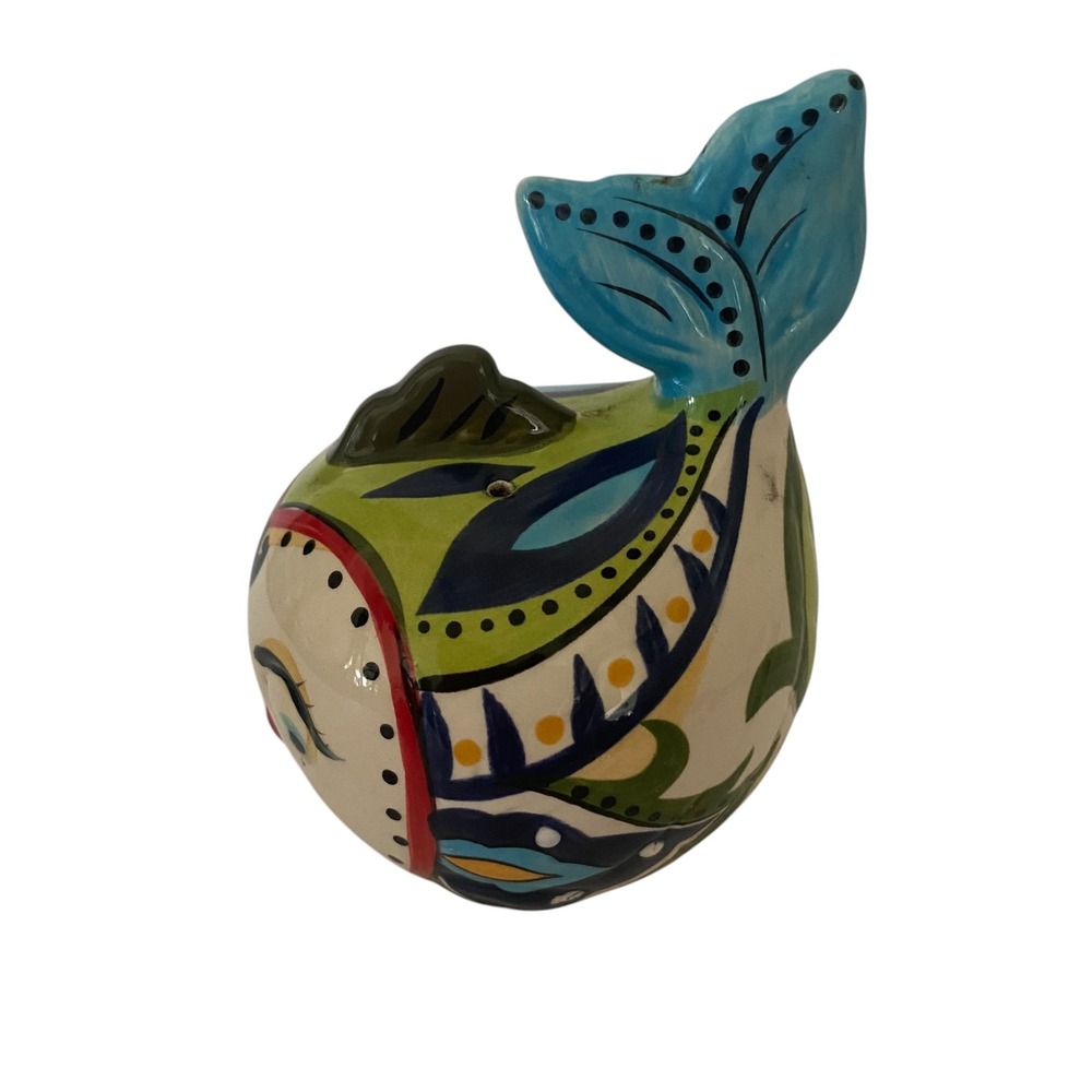 Whimsical Hand Painted Ceramic Kissing Fish Salt Pepper Shaker Multicolor